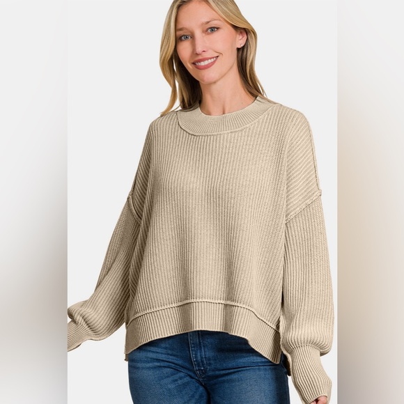 Zenana Exposed Seam Round Neck Dropped Shoulder Sweater 10010030232 - Picture 3 of 3